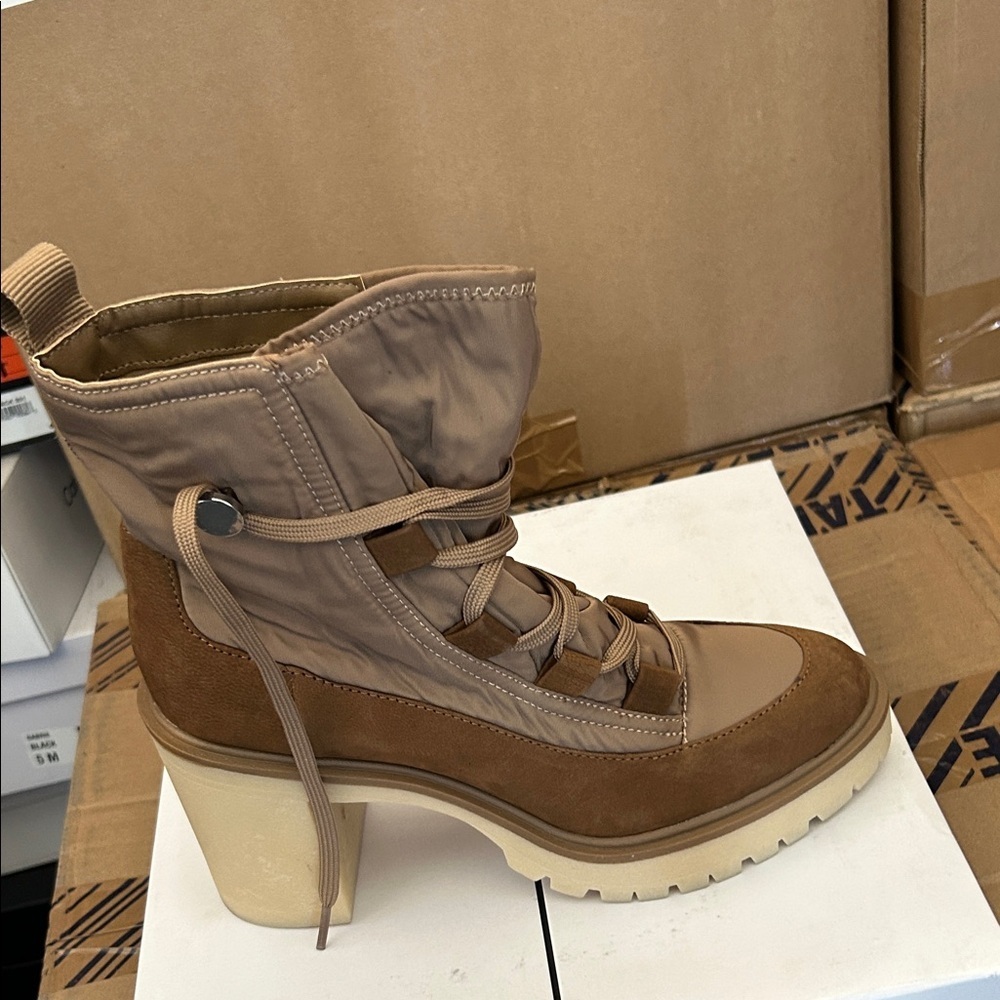 Dolce Vita Tan and Cream Lace-Up Boots